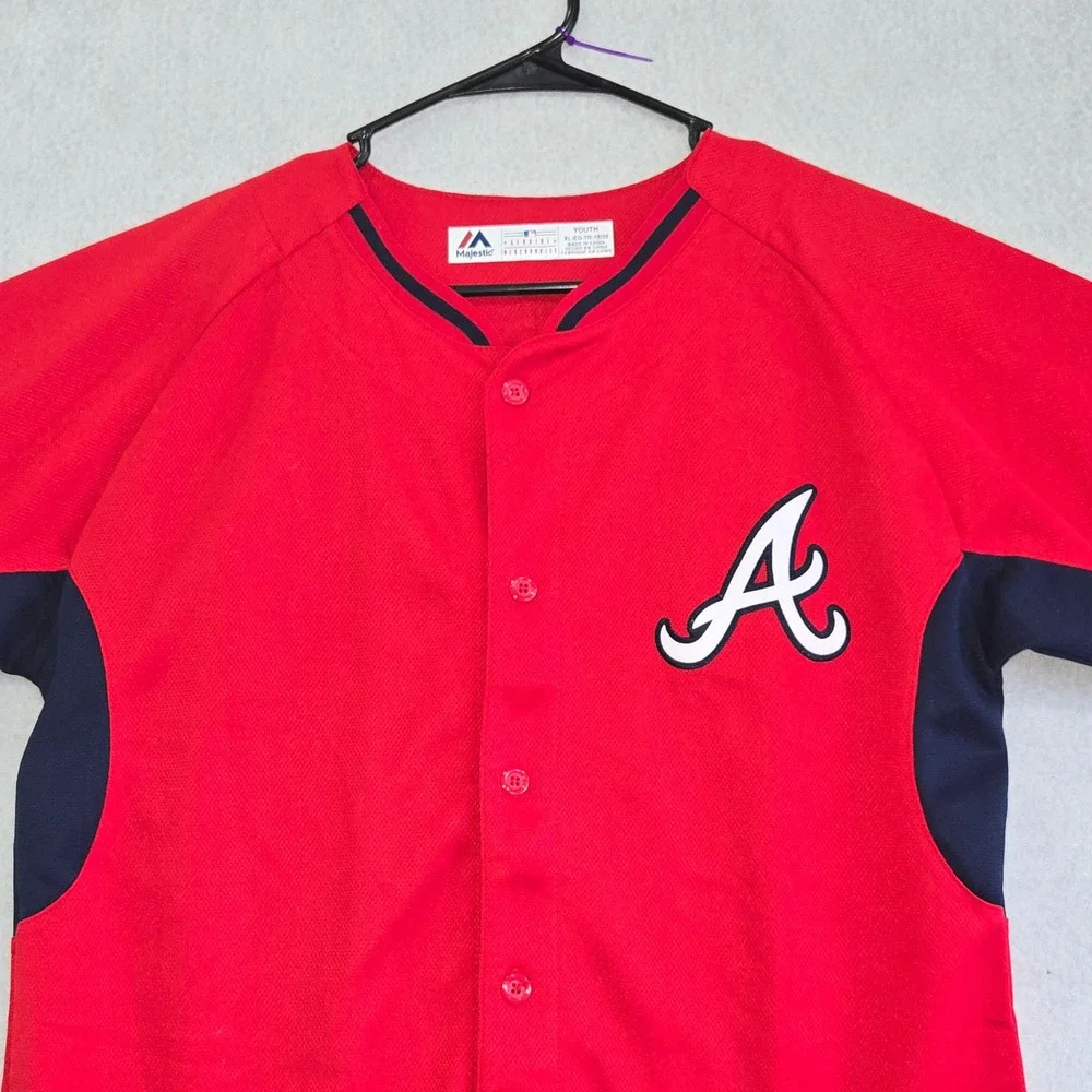 Majestic Atlanta Braves Youth XL 18/20 Baseball Jersey Red Navy Blue MLB B447